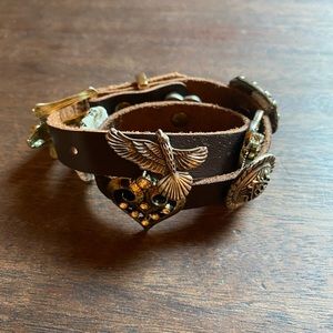 Leather wrap bracelet with buttons and charms